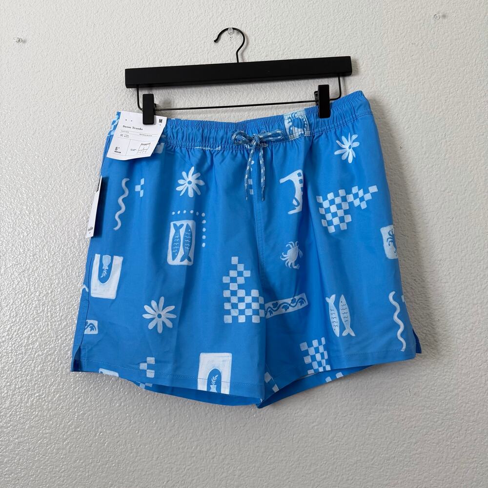 Goodfellow & Co Swim Trunks 5” Inseam UPF 50+ blue white fish checkerboard